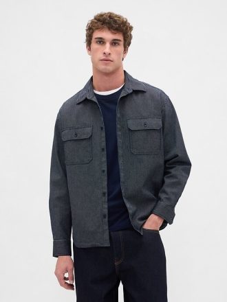Cămașă mare cu dungi de denim