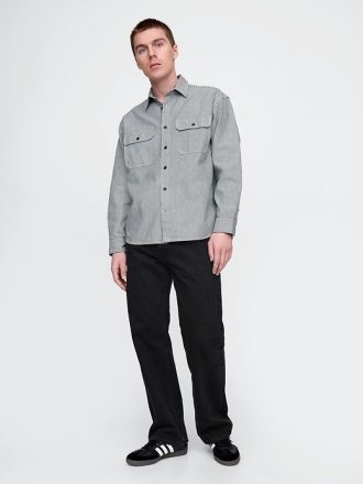Cămașă mare cu dungi de denim