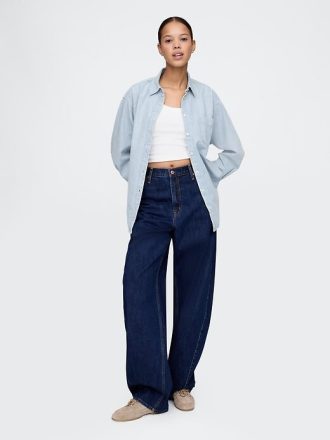 Cămașă mare cu dungi de denim