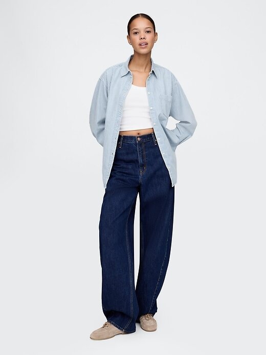 Cămașă mare cu dungi de denim Cămașă mare cu dungi de denim