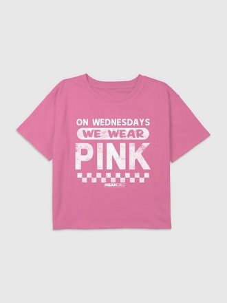 Copiii înseamnă fete rău în zilele de miercuri, purtăm tricou crop boxy cu grafică roz