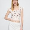 Crop top cu mâneci tip șapcă din amestec de in Crop top cu mâneci tip șapcă din amestec de in