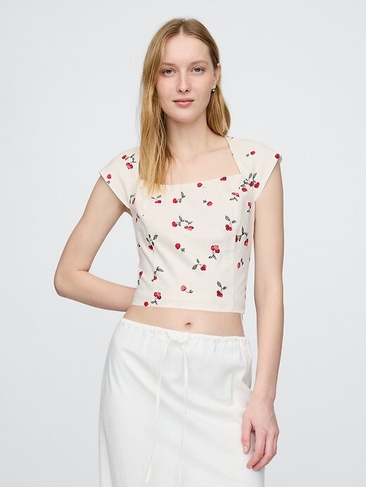 Crop top cu mâneci tip șapcă din amestec de in Crop top cu mâneci tip șapcă din amestec de in