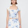 Crop top cu mâneci tip șapcă din amestec de in Crop top cu mâneci tip șapcă din amestec de in