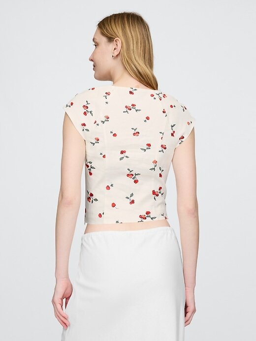 Crop top cu mâneci tip șapcă din amestec de in Crop top cu mâneci tip șapcă din amestec de in