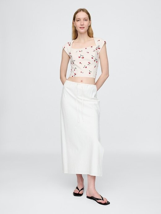 Crop top cu mâneci tip șapcă din amestec de in Crop top cu mâneci tip șapcă din amestec de in