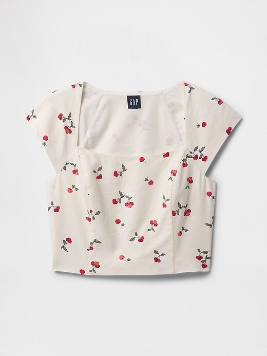 Crop top cu mâneci tip șapcă din amestec de in Crop top cu mâneci tip șapcă din amestec de in