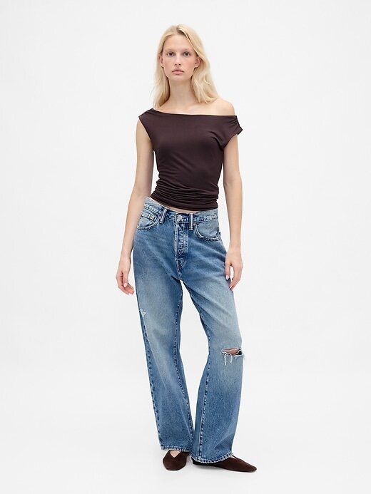 Crop top cu umăr negru Crop top cu umăr negru