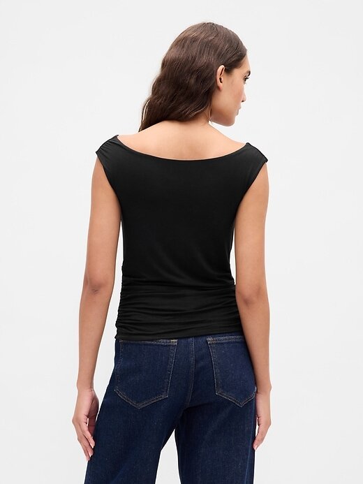 Crop top cu umăr negru Crop top cu umăr negru