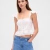 Crop Top cu Volane din Dantela Voile Peplum Crop Top cu Volane din Dantela Voile Peplum