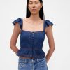 Crop Top cu Volane din Dantela Voile Peplum Crop Top cu Volane din Dantela Voile Peplum