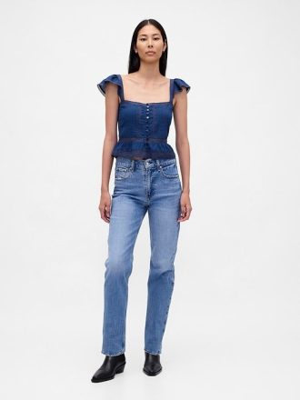 Crop Top cu Volane din Dantela Voile Peplum