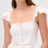 Crop Top cu Volane din Dantela Voile Peplum Crop Top cu Volane din Dantela Voile Peplum