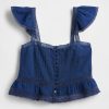 Crop Top cu Volane din Dantela Voile Peplum Crop Top cu Volane din Dantela Voile Peplum