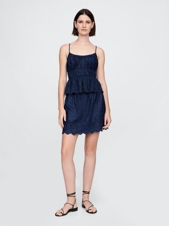Fusta mini denim cu ochiuri Fusta mini denim cu ochiuri