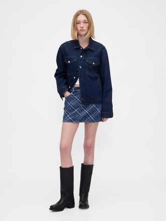 Fusta mini din denim carouri