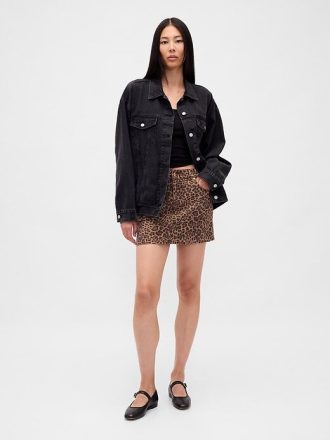 Fusta mini din denim leopard