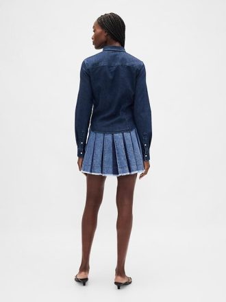 Fusta mini din denim plisat Fusta mini din denim plisat