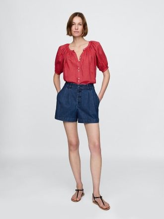 Gap × DÔEN Pantaloni scurți din denim plisați cu talie înaltă