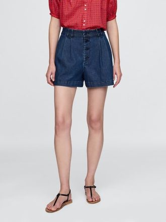 Gap × DÔEN Pantaloni scurți din denim plisați cu talie înaltă