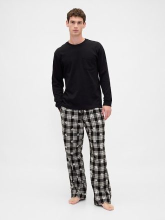 Gap × Pantaloni PJ din flanel cu craniu pentru adulți, de la Disney Tim Burton, The Nightmare Before Christmas