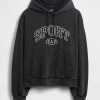 Hanocă cu glugă cu logo crop supradimensionat Hanocă cu glugă cu logo crop supradimensionat
