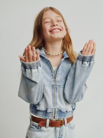 Hanorac din denim tricot cu fermoar pentru copii