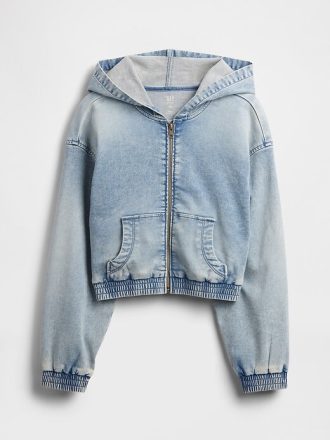 Hanorac din denim tricot cu fermoar pentru copii