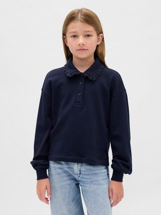 Hanorac polo cu dantelă din French Terry pentru copii