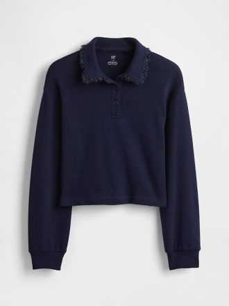 Hanorac polo cu dantelă din French Terry pentru copii