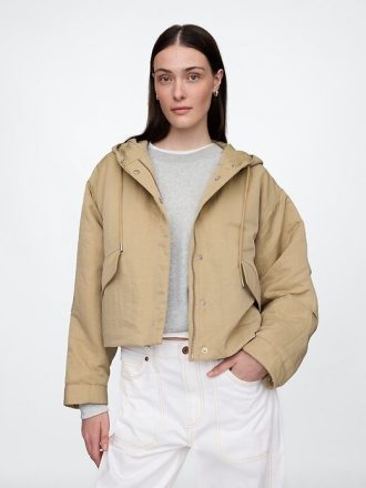 Jachetă crop din nailon cu glugă