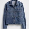 Jachetă de cămașă crop din denim Jachetă de cămașă crop din denim