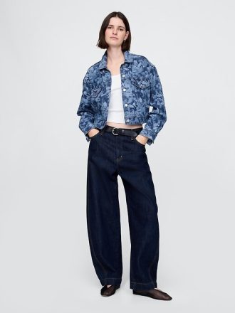 Jachetă de denim decupată cu flori