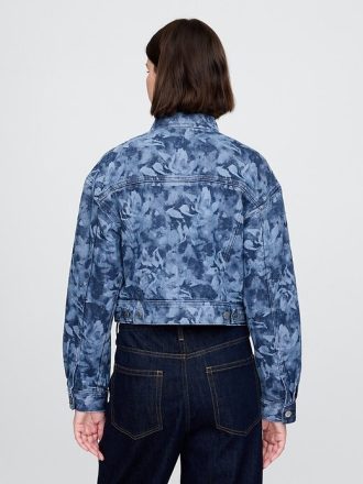 Jachetă de denim decupată cu flori