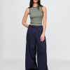 Kaki cu picioare largi plisate din twill cu talie mare