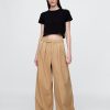 Kaki cu picioare largi plisate din twill cu talie mare