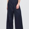 Kaki cu picioare largi plisate din twill cu talie mare
