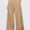 Kaki cu picioare largi plisate din twill cu talie mare