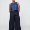 Kaki cu picioare largi plisate din twill cu talie mare