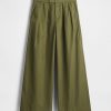 Kaki cu picioare largi plisate din twill cu talie mare