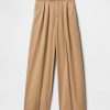 Kaki cu picioare largi plisate din twill cu talie mare
