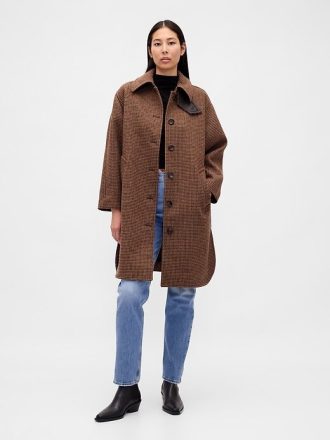 Palton pentru mașină Houndstooth din amestec de lână