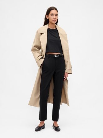 Pantaloni crop subțiri din tricot dublu cu talie înaltă