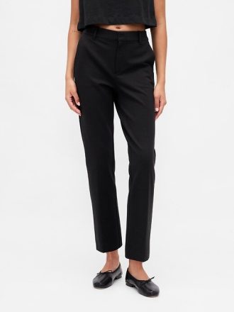 Pantaloni crop subțiri din tricot dublu cu talie înaltă