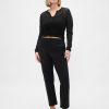 Pantaloni crop subțiri din tricot dublu cu talie înaltă