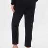 Pantaloni crop subțiri din tricot dublu cu talie înaltă