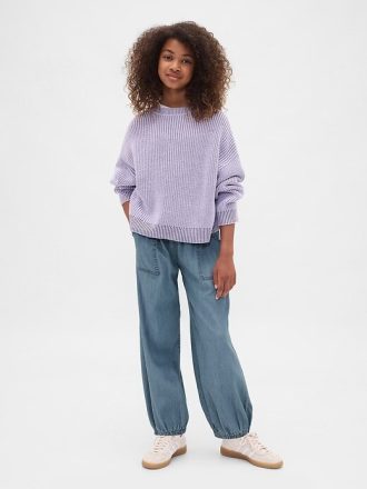 Pantaloni de jogging largi din denim cu talie mare pentru copii