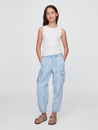 Pantaloni de parașuta cargo din denim pentru copii