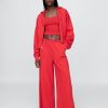 Pantaloni de trening French Terry, cu picioare late, cu tiv rulat
