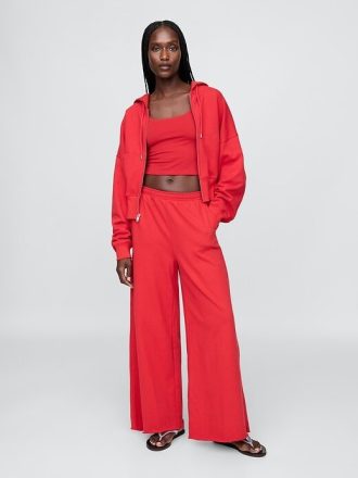 Pantaloni de trening French Terry, cu picioare late, cu tiv rulat